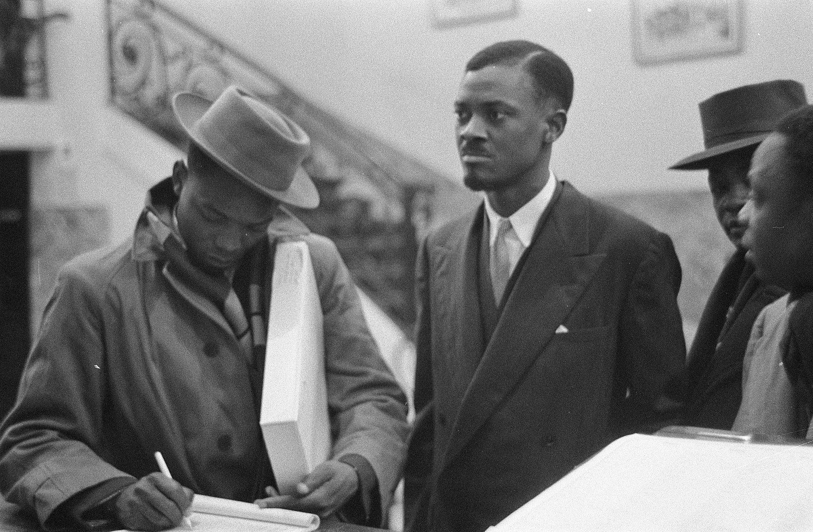 Patrice Lumumba and colleagues in Brussels in January of 1960, one year before the Belgian government assassinated him.